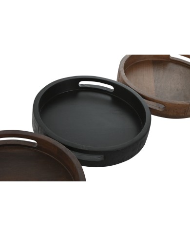 Vassoio per aperitivi Home ESPRIT Marrone Nero Marrone scuro Marrone Chiaro Coloniale 30 x 30 x 5 cm (3 Unità)