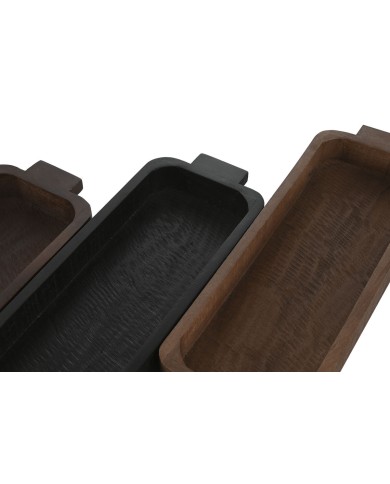 Centrotavola Home ESPRIT Marrone Nero Marrone Chiaro Legno di mango Coloniale 46 x 15 x 5 cm (3 Unità)