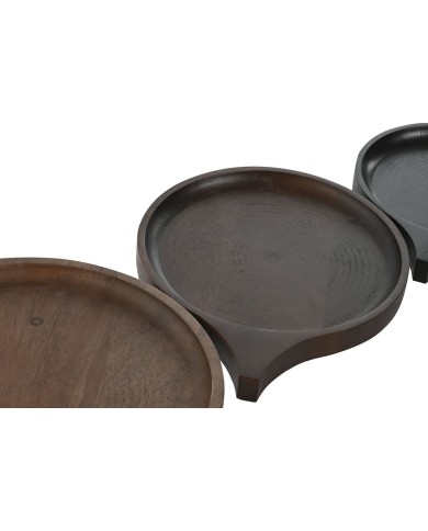 Centrotavola Home ESPRIT Marrone Nero Marrone Chiaro Legno di mango Coloniale 37 x 31 x 2,7 cm (3 Pezzi)