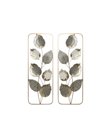 Decorazione da Parete Home ESPRIT Grigio Dorato Moderno Fiore 31 x 2,5 x 89,5 cm (2 Unità)