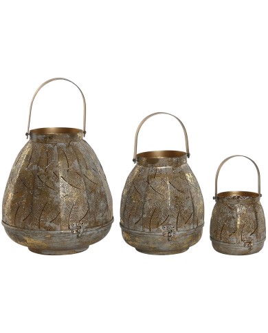 Set di Portacandele Home ESPRIT Dorato Metallo 25 x 25 x 28 cm