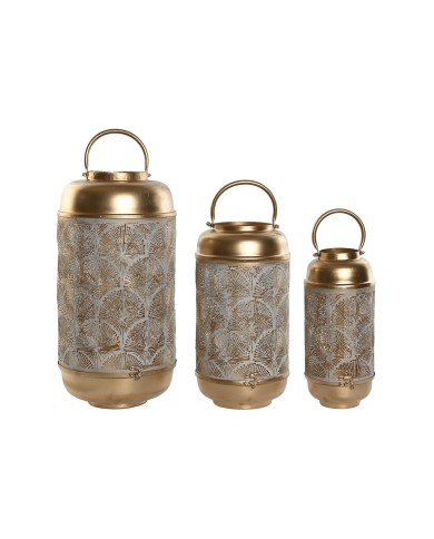 Set di Portacandele Home ESPRIT Bianco Dorato Metallo 25 x 25 x 49 cm