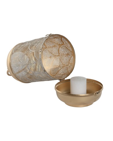 Set di Portacandele Home ESPRIT Bianco Dorato Metallo 25 x 25 x 49 cm