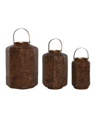 Set di Portacandele Home ESPRIT Marrone Dorato Metallo 26 x 26 x 38,5 cm