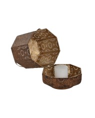 Set di Portacandele Home ESPRIT Marrone Dorato Metallo 26 x 26 x 38,5 cm