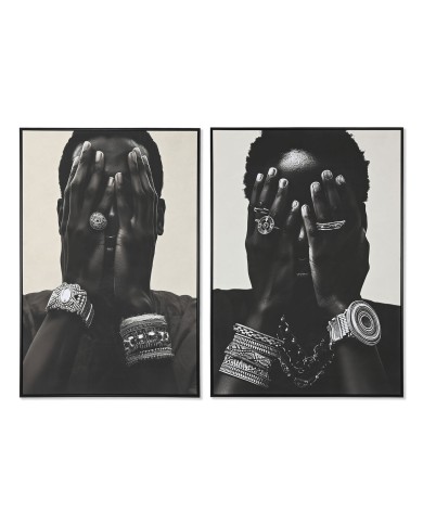 Quadro Home ESPRIT Nero Beige Coloniale Africano 103 x 4,5 x 143 cm (2 Unità)