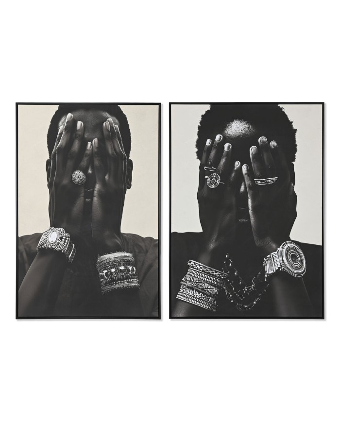 Quadro Home ESPRIT Nero Beige Coloniale Africano 103 x 4,5 x 143 cm (2 Unità)