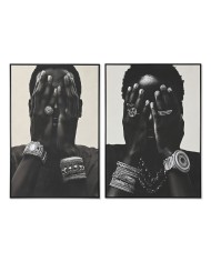 Quadro Home ESPRIT Beige Dorato Porporina Cavallo 103 x 4,5 x 103 cm (2 Unità)