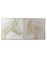 Quadro Home ESPRIT Beige Dorato Porporina Cavallo 103 x 4,5 x 103 cm (2 Unità)