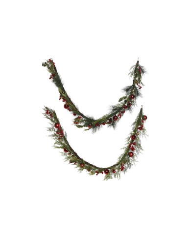 Ghirlanda di Natale Home ESPRIT Rosso Verde Polietilene 23 x 11,5 x 180 cm (2 Unità)