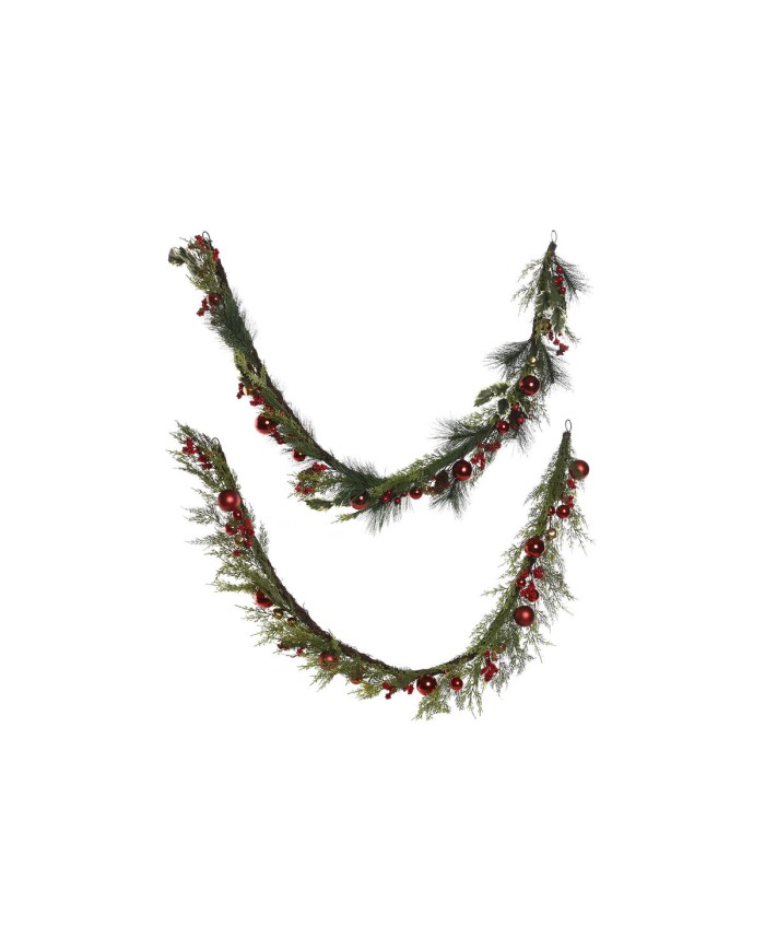 Ghirlanda di Natale Home ESPRIT Rosso Verde Polietilene 23 x 11,5 x 180 cm (2 Unità)