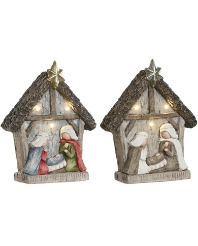 Presepe di Natale Home ESPRIT Verde Grigio Magnesio 27,5 x 10,5 x 34,5 cm (2 Unità)
