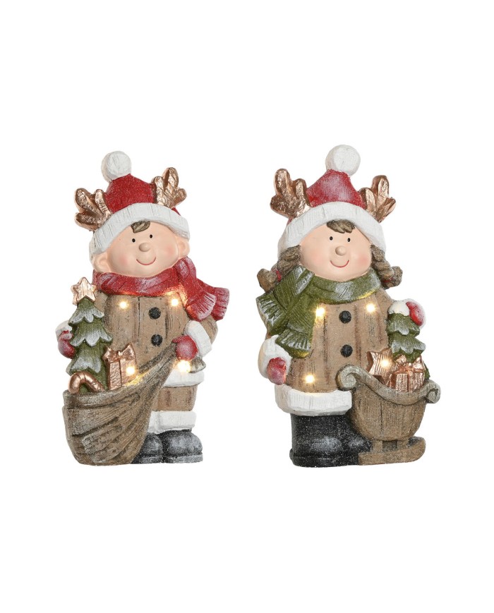 Decorazione Natalizia Home ESPRIT Marrone Rosso 23 x 10,5 x 40 cm (2 Unità)