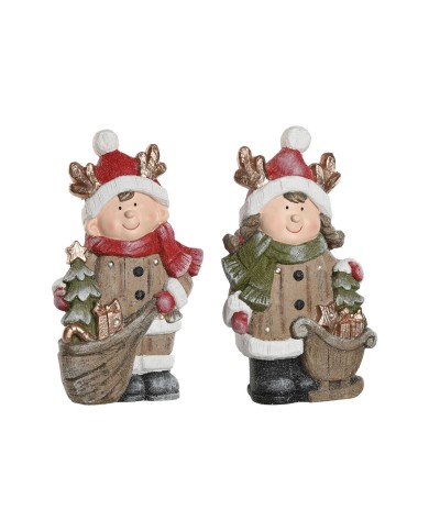 Decorazione Natalizia Home ESPRIT Marrone Rosso 23 x 10,5 x 40 cm (2 Unità)