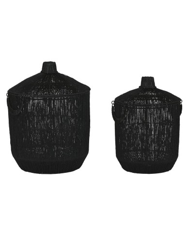 Set di Cestini Home ESPRIT Nero Juta Metallo (2 Pezzi)