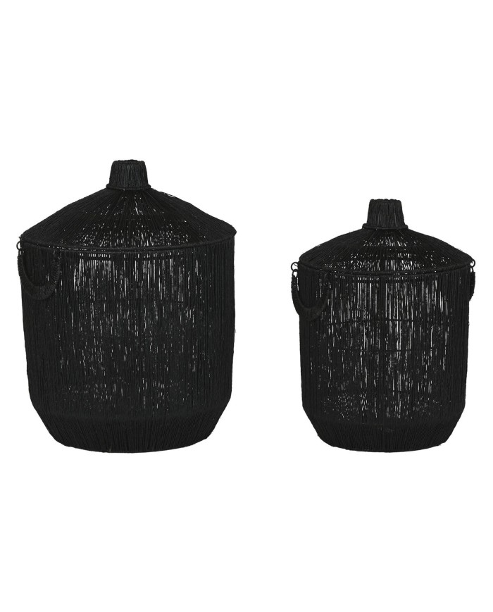 Set di Cestini Home ESPRIT Nero Juta Metallo (2 Pezzi)