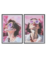 Quadro Home ESPRIT Nero Lilla chica Laccato 60 x 3,5 x 80 cm (2 Unità)