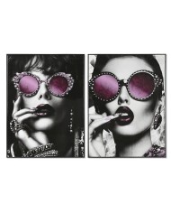 Quadro Home ESPRIT Nero Lilla chica Laccato 60 x 3,5 x 80 cm (2 Unità)