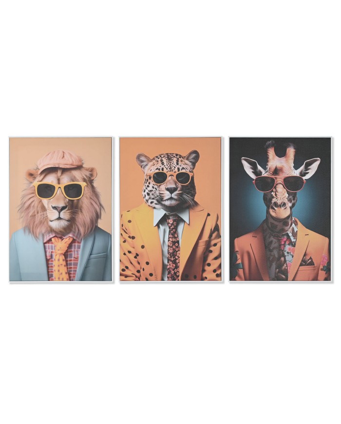 Quadro Home ESPRIT Giallo Azzurro Moderno animali 50 x 3 x 70 cm (3 Unità)