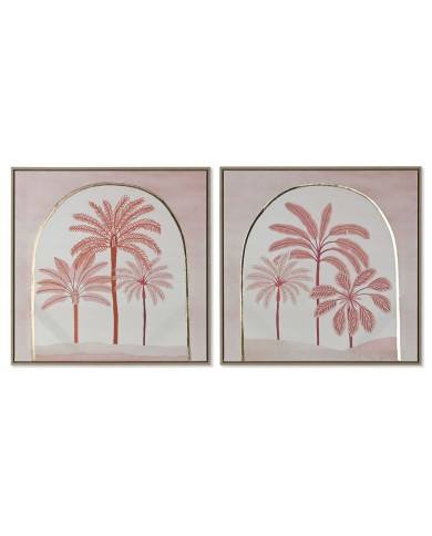 Quadro Home ESPRIT Beige Corallo Palme Coloniale 60 x 2,5 x 60 cm (2 Unità)