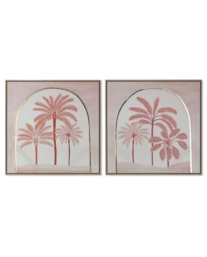 Quadro Home ESPRIT Beige Corallo Palme Coloniale 60 x 2,5 x 60 cm (2 Unità)