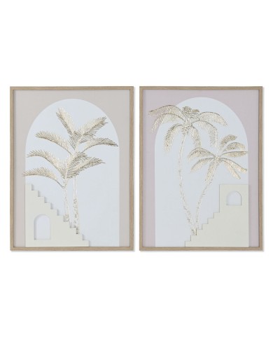 Quadro Home ESPRIT Bianco Beige Palme Scandinavo 45 x 2,2 x 60 cm (2 Unità)