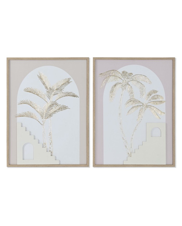 Quadro Home ESPRIT Bianco Beige Palme Scandinavo 45 x 2,2 x 60 cm (2 Unità)