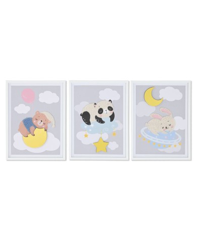 Quadro Home ESPRIT Giallo Grigio Per bambini 30 x 1,8 x 40 cm (4 Unità)
