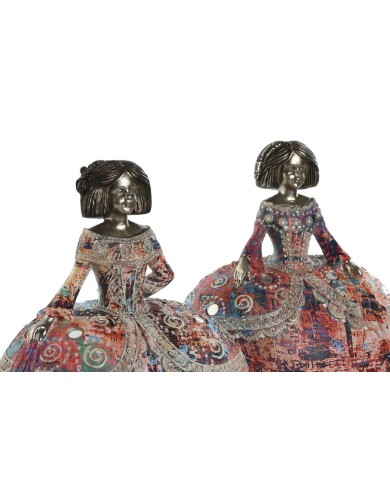 Statua Decorativa Home ESPRIT Multicolore Resina Specchio Dama 17 x 12 x 21,5 cm (2 Unità)