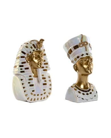 Statua Decorativa Home ESPRIT Bianco Dorato Resina Orientale Egiziano 11 x 8,5 x 17 cm (2 Unità)