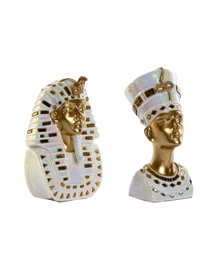Statua Decorativa Home ESPRIT Bianco Dorato Resina Orientale Egiziano 11 x 8,5 x 17 cm (2 Unità)