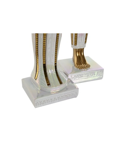 Statua Decorativa Home ESPRIT Bianco Dorato Resina Orientale Egiziano 10 x 9 x 52 cm (2 Unità)