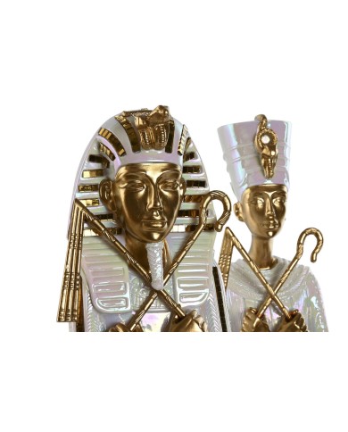 Statua Decorativa Home ESPRIT Bianco Dorato Resina Orientale Egiziano 10 x 9 x 52 cm (2 Unità)