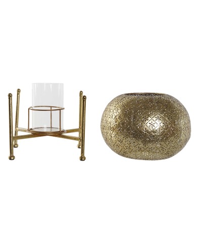 Portacandele Home ESPRIT Dorato Metallo Cristallo 24 x 24 x 20 cm