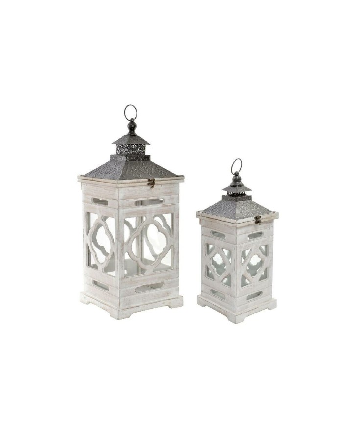 Lampioni Home ESPRIT Bianco Cristallo Abete Etnico Arabo 26 x 26 x 66 cm (2 Pezzi)