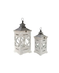 Lampioni Home ESPRIT Bianco Cristallo Abete Etnico Arabo 26 x 26 x 66 cm (2 Pezzi)