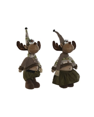 Decorazione Natalizia Home ESPRIT Marrone Verde Renna 25 x 15 x 55 cm (2 Unità)