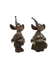 Decorazione Natalizia Home ESPRIT Marrone Verde Renna 25 x 15 x 55 cm (2 Unità)