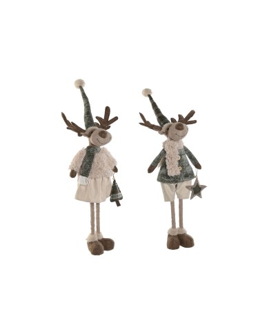 Decorazione Natalizia Home ESPRIT Verde Beige Renna 29 x 16 x 60 cm (2 Unità)
