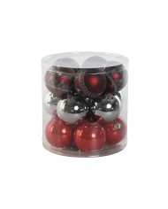 Palle di Natale Home ESPRIT Rosso Argentato Polietilene 21,5 x 21,5 x 22,5 cm (15 Pezzi)