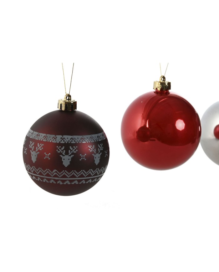 Palle di Natale Home ESPRIT Rosso Argentato Polietilene 21,5 x 21,5 x 22,5 cm (15 Pezzi)