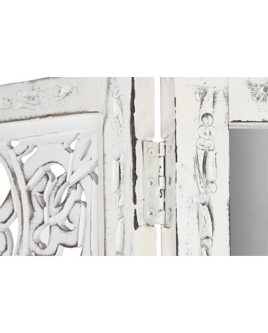 Paravento Home ESPRIT Bianco Legno di mango Specchio 152 x 2 x 182 cm