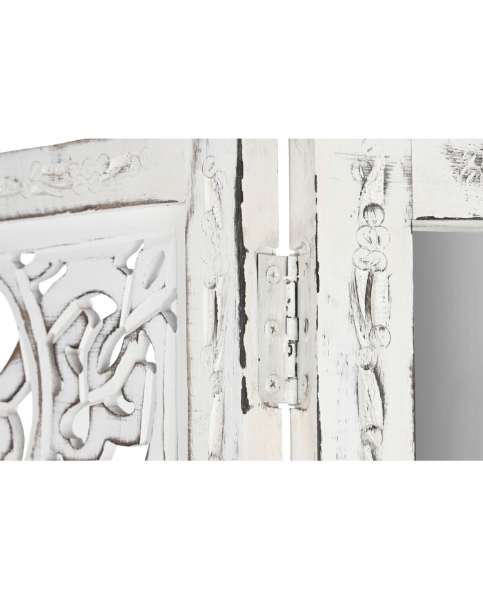 Paravento Home ESPRIT Bianco Legno di mango Specchio 152 x 2 x 182 cm
