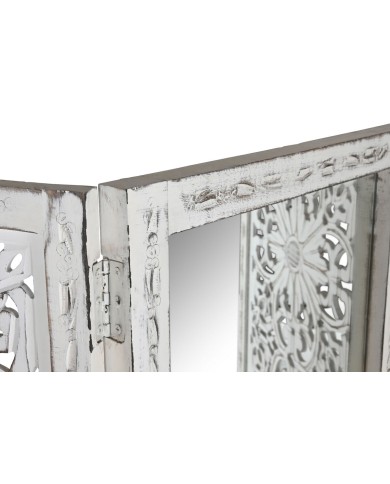 Paravento Home ESPRIT Bianco Legno di mango Specchio 152 x 2 x 182 cm