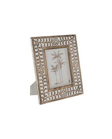 Cornice Portafoto Home ESPRIT Bianco Naturale Cristallo Legno di mango Fiore Indiano 26,5 x 2 x 31,5 cm Cornice Portafoto Home ESPRIT Bianco Naturale Cristallo Legno di mango Fiore Indiano 26,5 x 2 x 31,5 cm