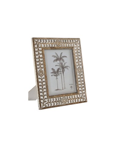 Cornice Portafoto Home ESPRIT Bianco Naturale Cristallo Legno di mango Fiore Indiano 31,5 x 2 x 36,5 cm Cornice Portafoto Home ESPRIT Bianco Naturale Cristallo Legno di mango Fiore Indiano 31,5 x 2 x 36,5 cm