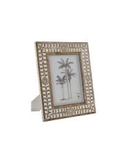 Cornice Portafoto Home ESPRIT Bianco Naturale Cristallo Legno di mango Fiore Indiano 31,5 x 2 x 36,5 cm