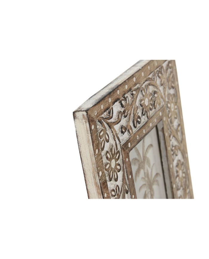 Cornice Portafoto Home ESPRIT Bianco Naturale Cristallo Legno di mango Indiano 21 x 2 x 26,5 cm