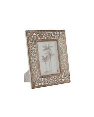 Cornice Portafoto Home ESPRIT Bianco Naturale Cristallo Legno di mango Indiano 26,5 x 2 x 31,5 cm
