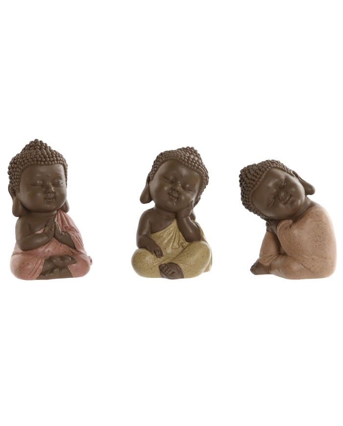 Statua Decorativa Home ESPRIT Arancio Corallo Lime Resina Buddha Orientale 8 x 8 x 12,5 cm (3 Unità)